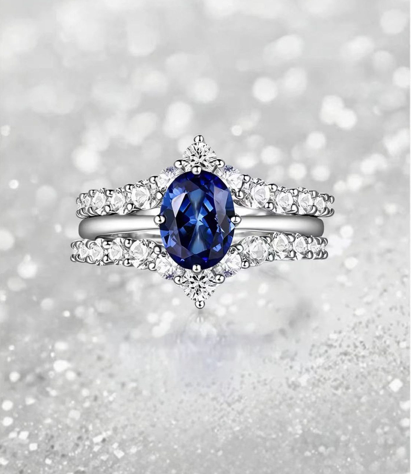 Jumpeak Diamantring 1ct Saphir-Ring, Im Labor gezüchteter Edelstein, Damenring, Ring-Set, D/E,VVS/VS,Liebes geschenk für sie,Valentinstag geschenk für sie