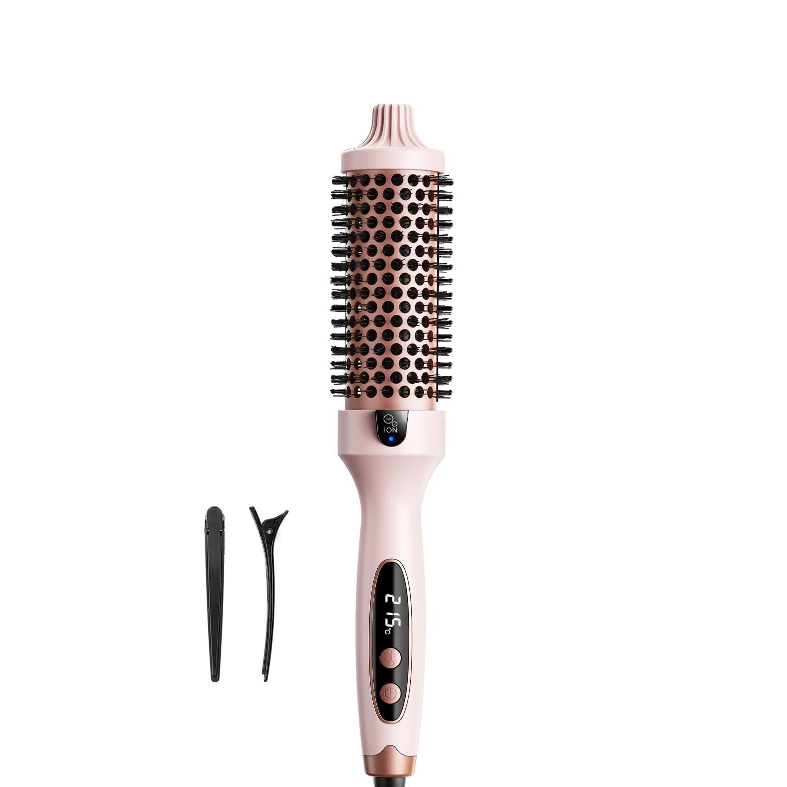 FOUORTUNATE-BEE Lockenstab Thermobürste, Thermal Brush Blowout Boost Ionische Lockenbürste, Macht Haar Glatt und Glänzend, 5 Temperaturstufen, Haar schonend, 38mm Fass, Doppelspannung, Eurostecker, Sakura Rosa