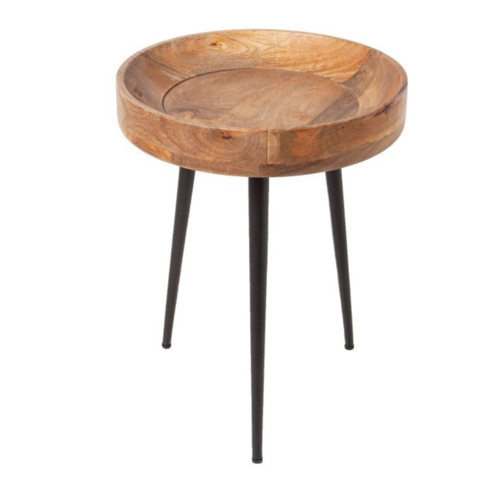 LebensWohnArt Couchtisch Eleganter Mangoholz Beistelltisch ARTE D35cm natural Metallbeine