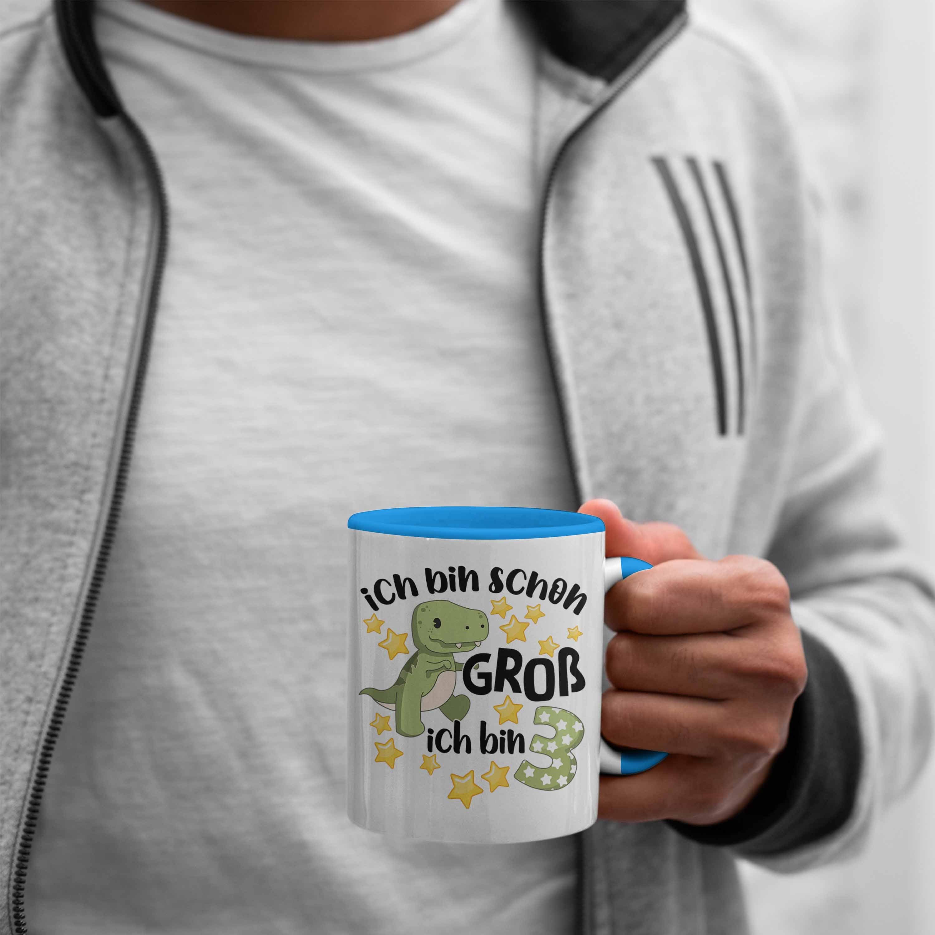 Trendation Tasse Trendation - Alt 3 Geschenk für Jahre Dino 3 Jungen Tasse Geburtstag Jungs Sohn Blau Jungs 3. Dinosaurier