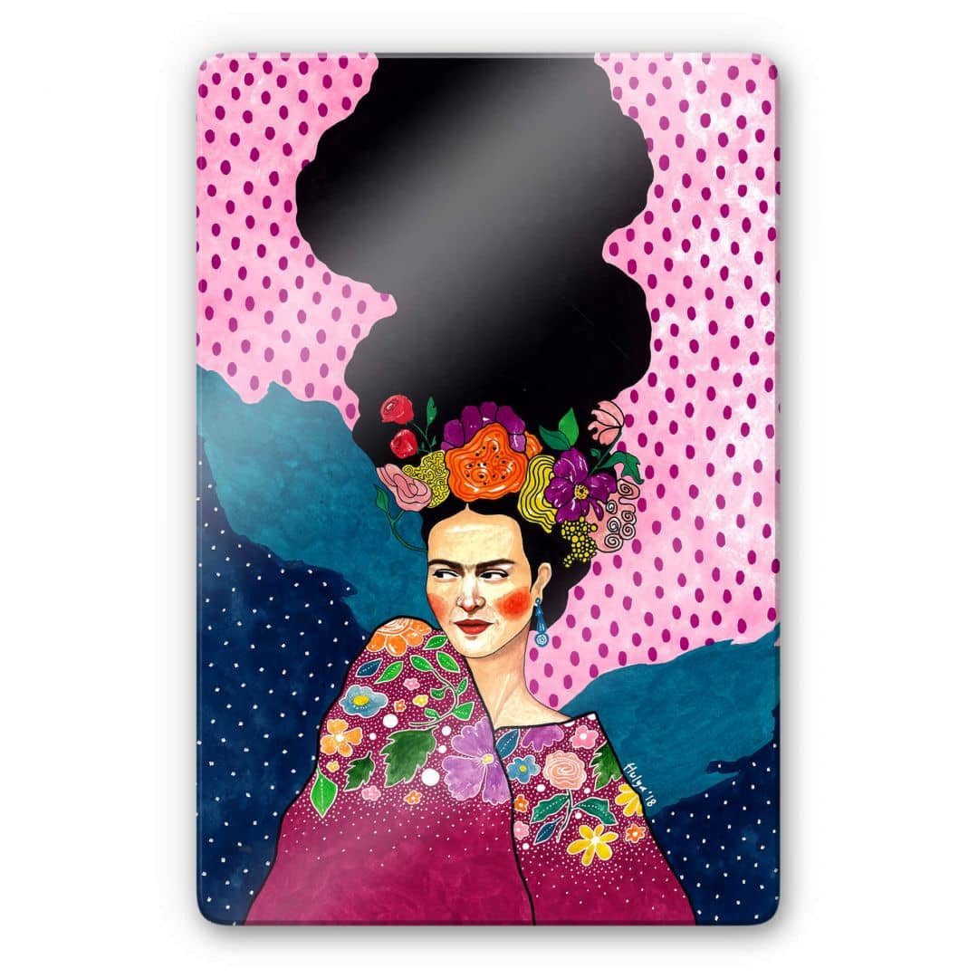 Glasbild Glasbild kraftvolle Frau Portrait Frida Kahlo by Hülya