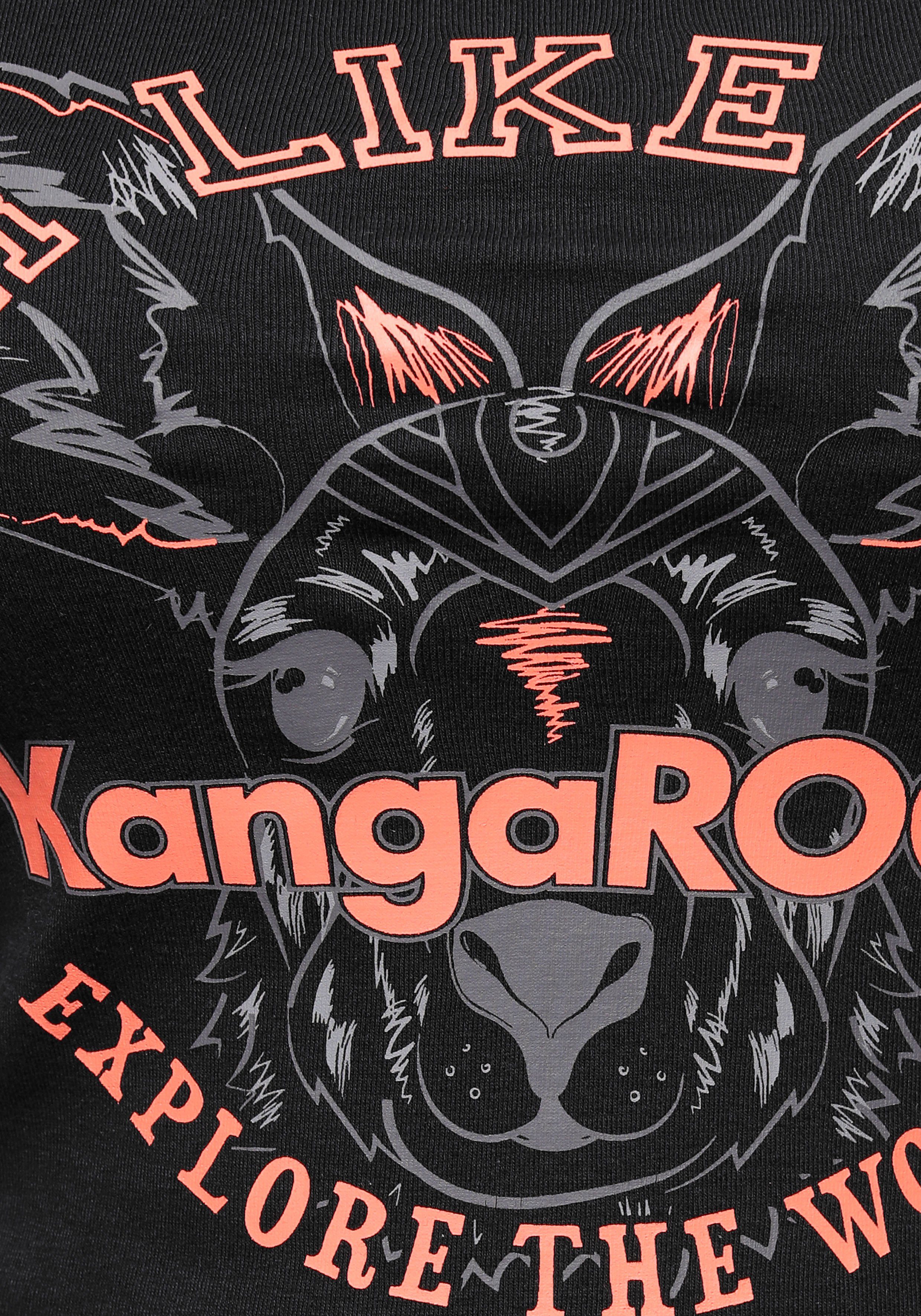 KangaROOS Langarmshirt Langarm, unifarben mit Farbeinsatz und Logodruck