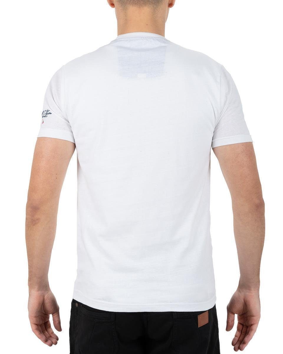 mit Geo Shirt Kurzarm (1-tlg) Casual bajiami Norway T-Shirt auffälligen Men Prints weiß