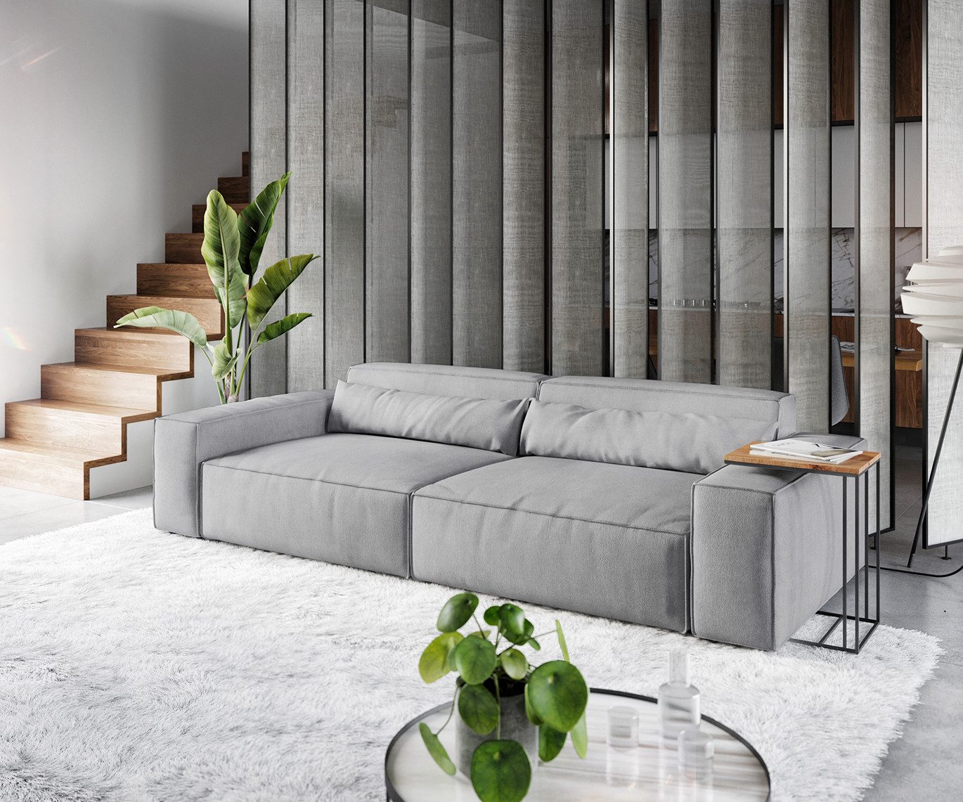 DELIFE Big-Sofa Sirpio, XL Mikrofaser Grau 270x130 cm