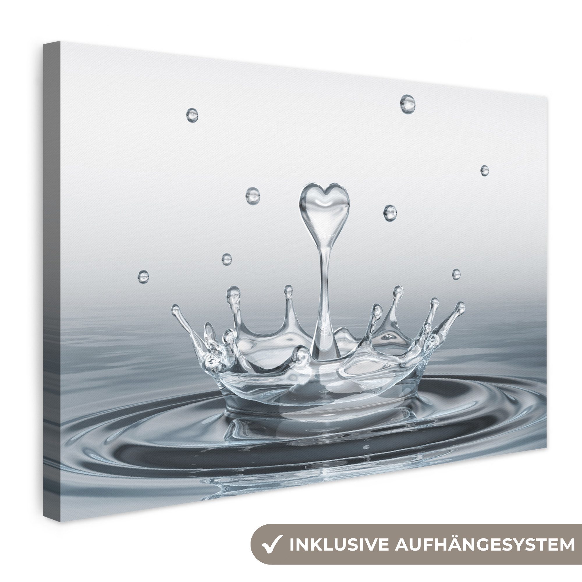 OneMillionCanvasses® Leinwandbild Abstrakt - Modern - Wasser - Herz, Fotodruck (1 St), Leinwand Bilder Klein, Wand Dekoration Aesthetic 30x20 cm