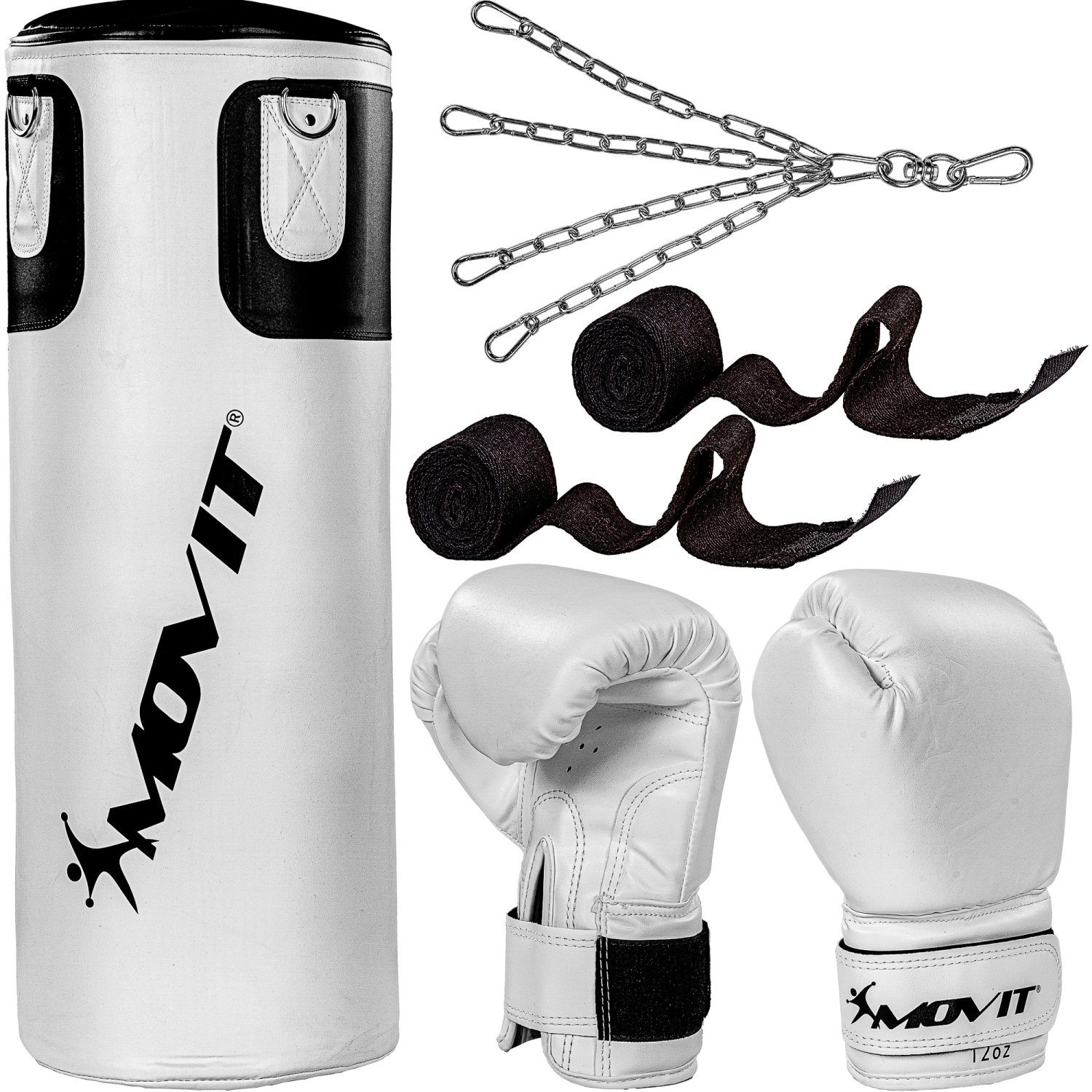 MOVIT Boxsack Movit® Boxsack-Set 25 kg, inkl. Boxsack gefüllt (Set, mit  Bandagen, mit Boxhandschuhen), für Erwachsene, Schwarz oder Weiß