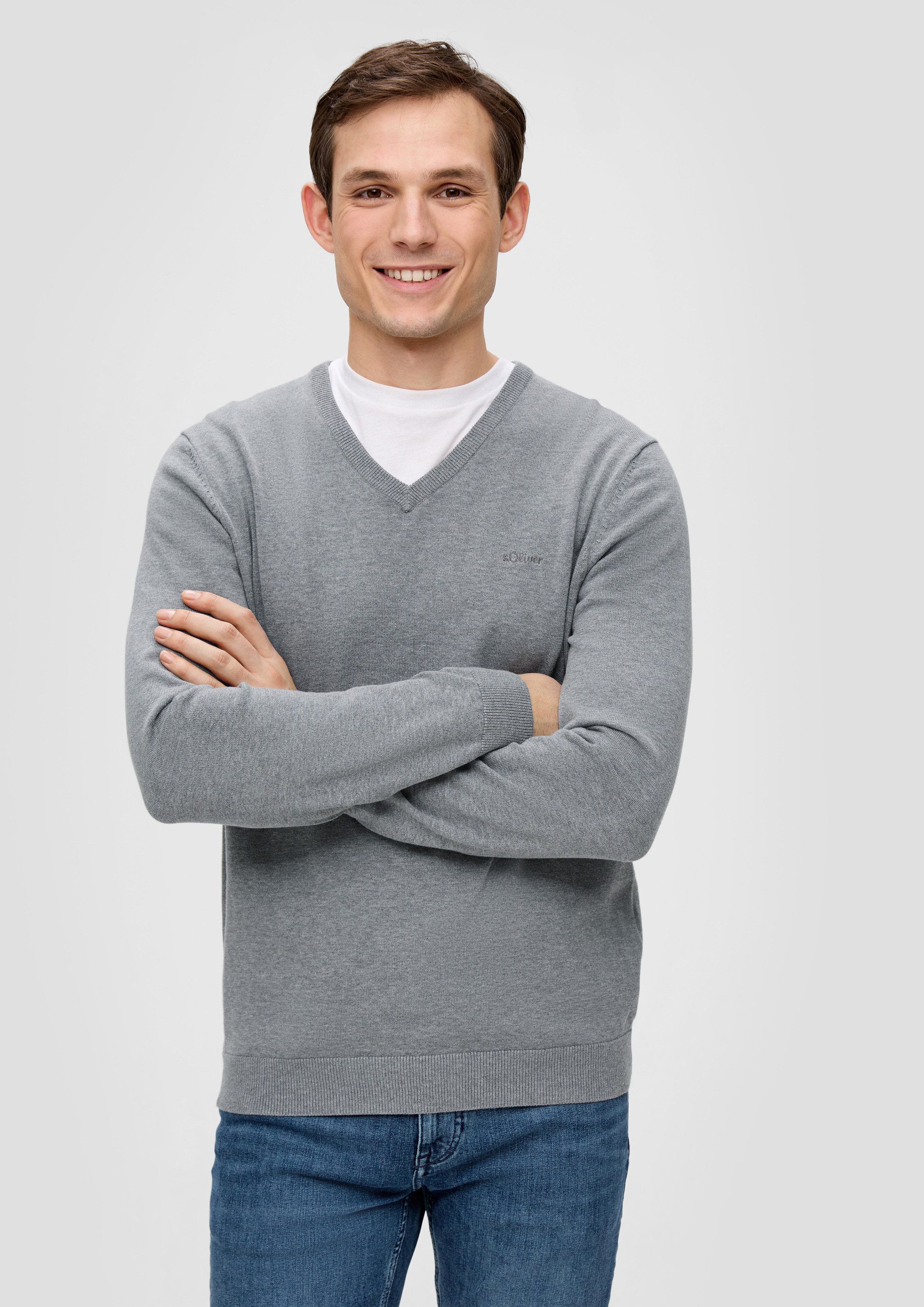 s.Oliver Longpullover Strickpullover Strickpullover mit Logo-Stickerei günstig online kaufen