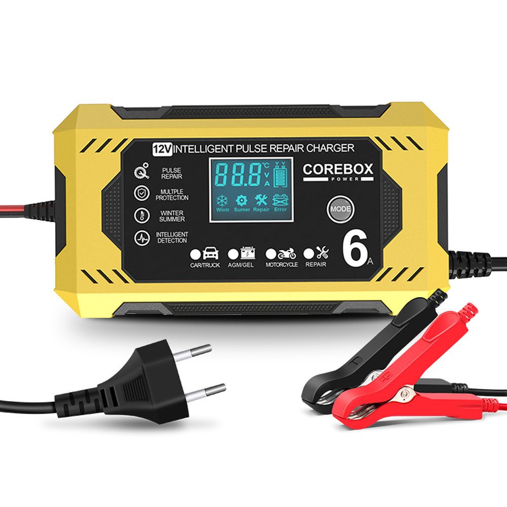 Hikity 12V 6A Auto-Batterie-Ladegerät Puls-Reparatur-Wartungs-Ladegerät Autobatterie-Ladegerät (Intelligentes Batterieladegerät)