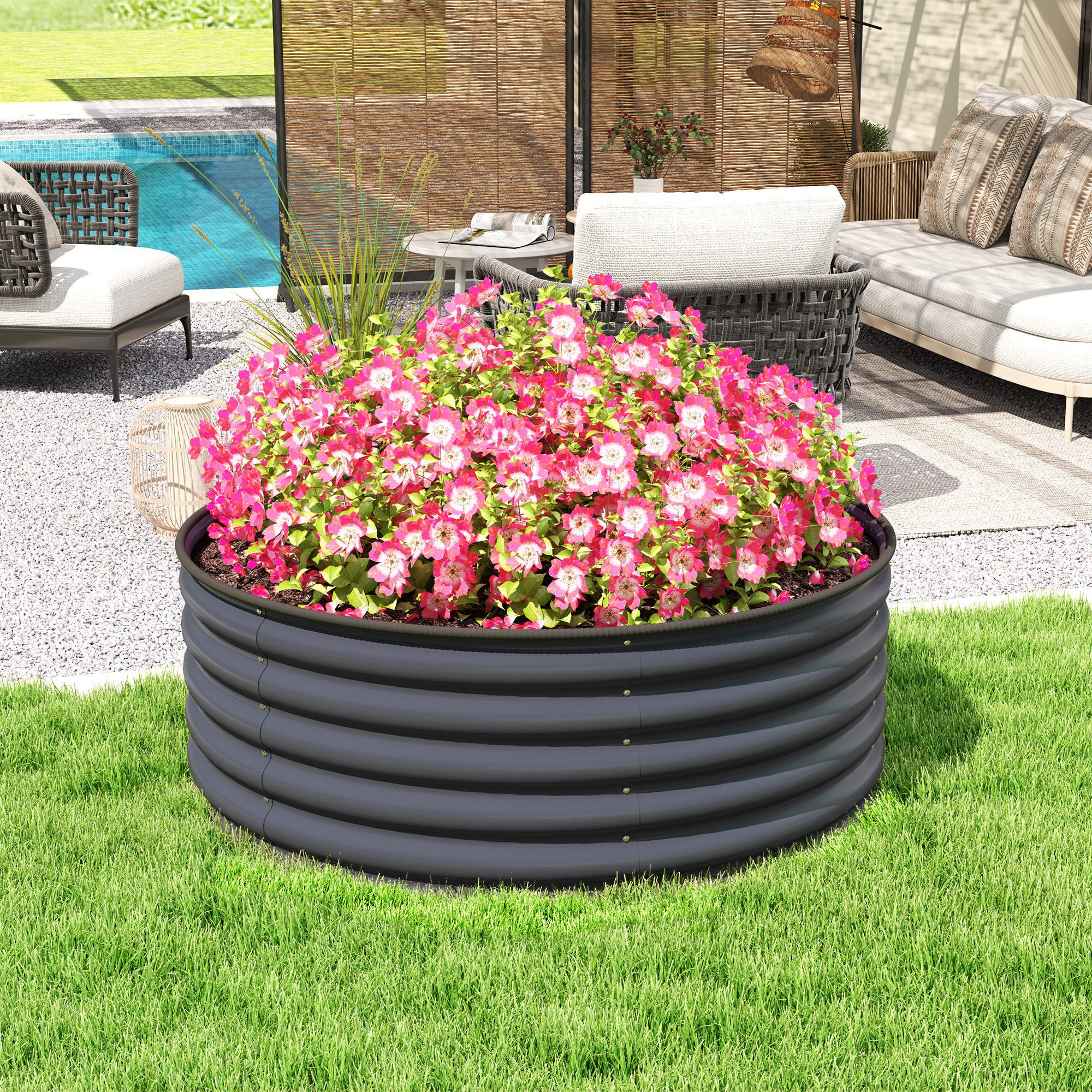 CHICFURN Hochbeet Stahl-Hochbeet 120x120x43cm stapelbar & steckbar in Dunkelgrau (Packung, 1 St., Pflanzbeet & Frühbeet für Gemüse, Blumen & Kräuter), Robuster Pflanzkasten für Garten, Balkon & Terrasse