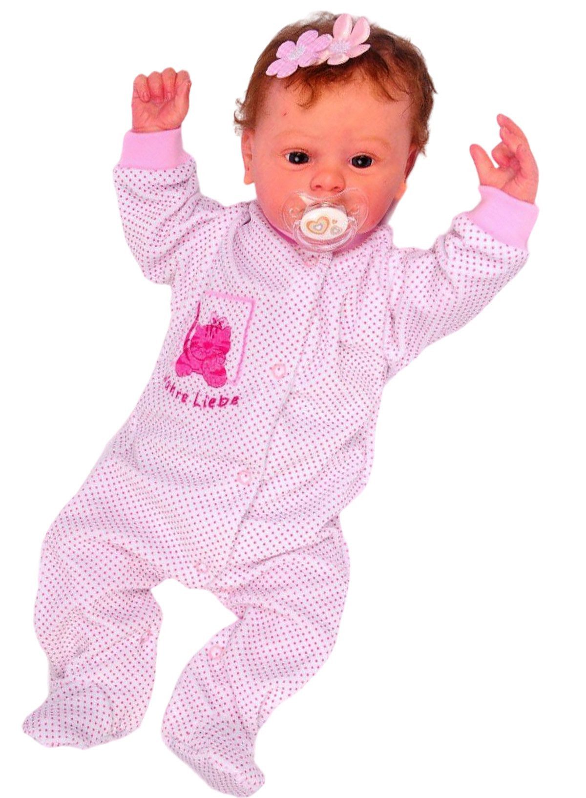 La Bortini Strampler Babynachtwäsche Schlafanzug Einteiler aus Velours in weiß pink (Einteiler mit Druckknöpfen) weich, warm, für Neugeborene 44 50 56 62 68 74