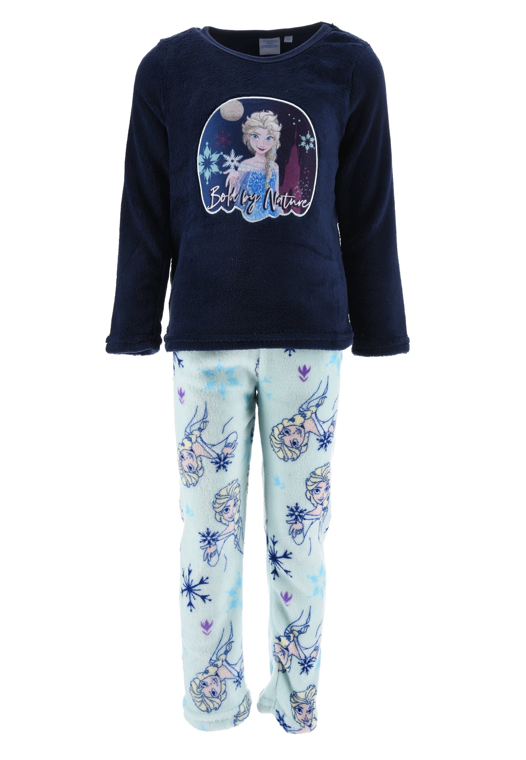 Disney Frozen Schlafanzug Eiskönigin Anna & Elsa Kinder Mädchen Fleece Pyjama (2 tlg) Blau