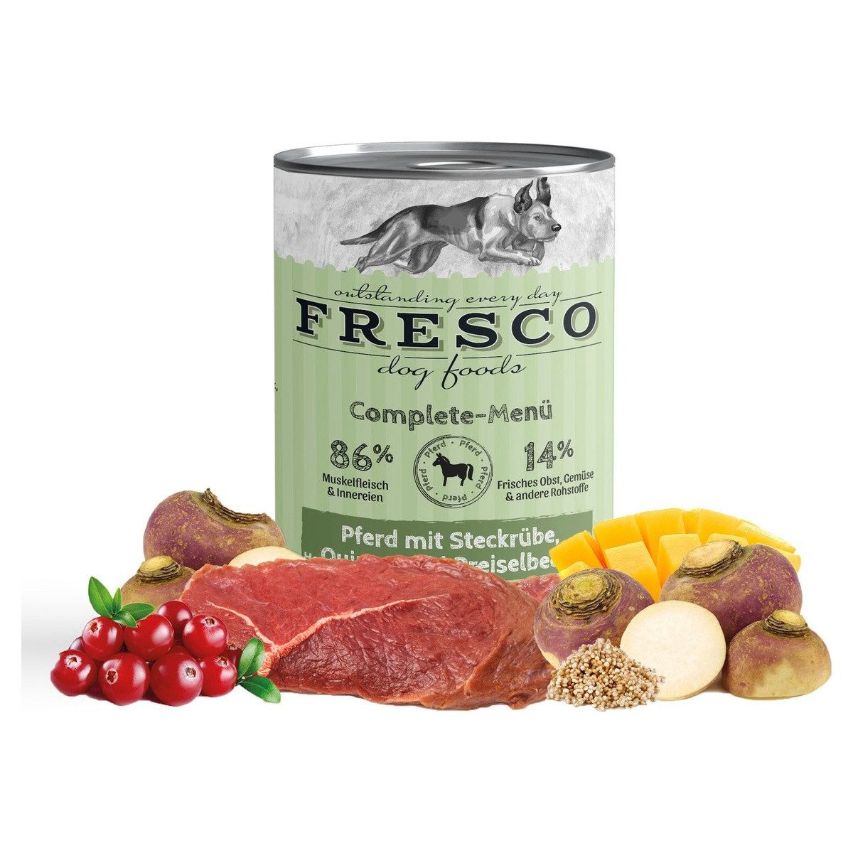 Fresco Complete-Menü Pferd mit Steckrübe, Quinoa und Preiselbeeren 400 g -, für: Hund