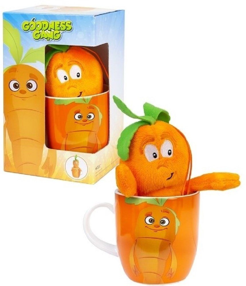 soma Kuscheltier Goodness Gang Tasse Kuscheltier Plüschtier Gemüsekorb Karotte Orange (1-St), kindertasse email kinder tasse mit Kuscheltier