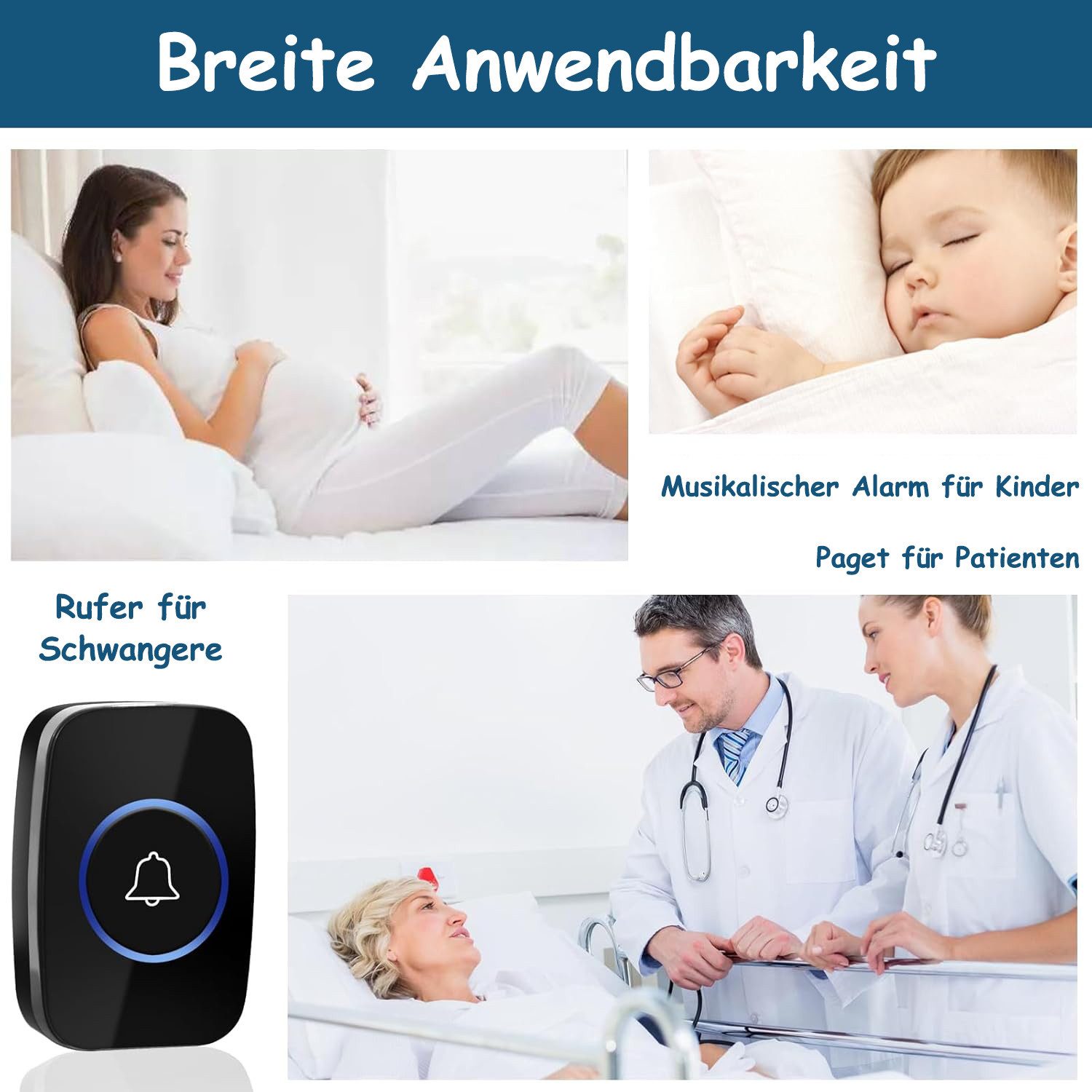 SinLaw Türklingel Drahtlose Türklingel, 300 Meter Ring Doorbell IP44 Wasserdicht (1-St), Haustürklingel-Set, 5 Bände – Bild 5 von 5