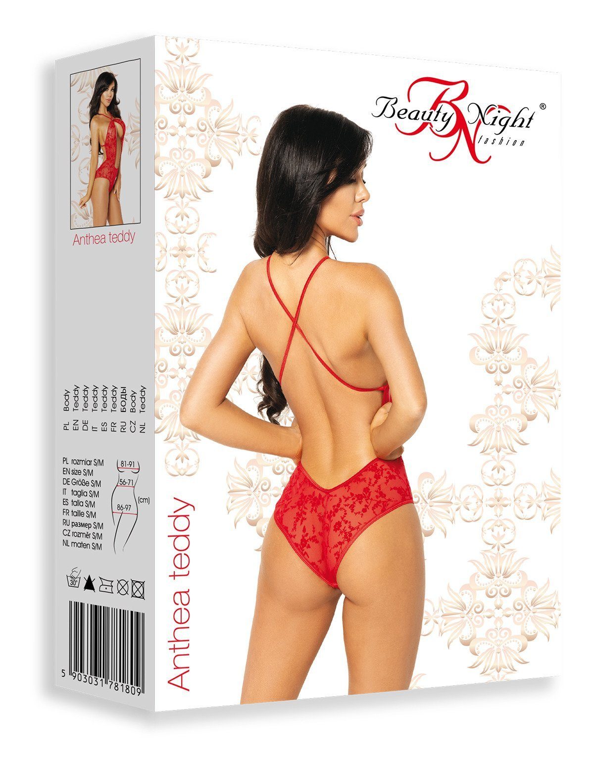 Body elastisch Beauty Anthea Body Night rückenfrei mit rot Blumenmuster Fashion