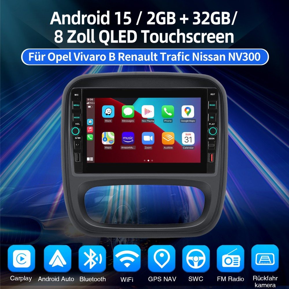 ESSGOO 8" Für Opel Vivaro B Renault Trafic 3 NV300 Android15 Autoradio Autoradio (RDS, Digitalradio (DAB), FM, AM)