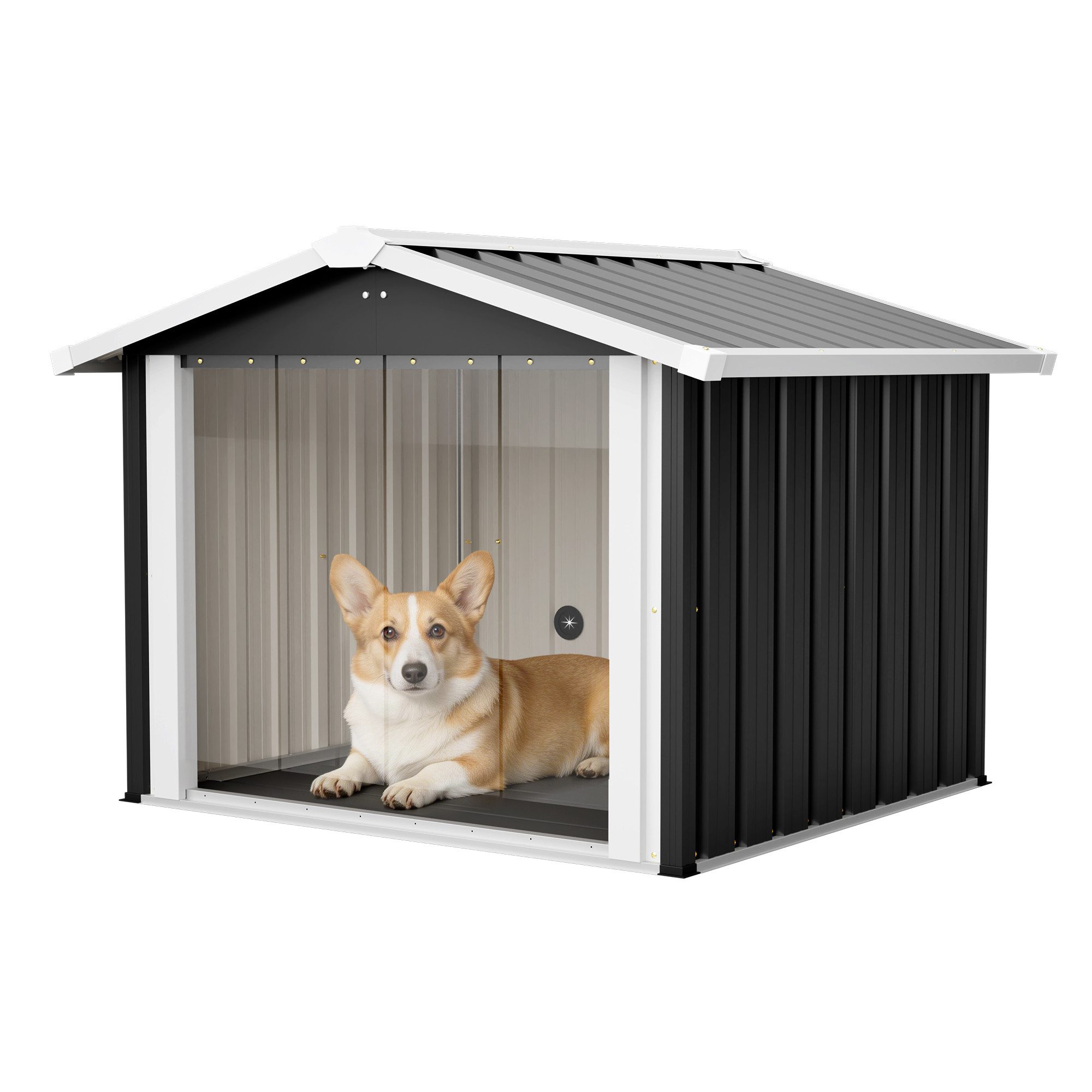 BlingBin Hundehütte Metall Hundehaus mit Satteldach Hundehöhle Rasenmäher Garage, Katzenhaus Mähroboter Dach für Garten Draußen