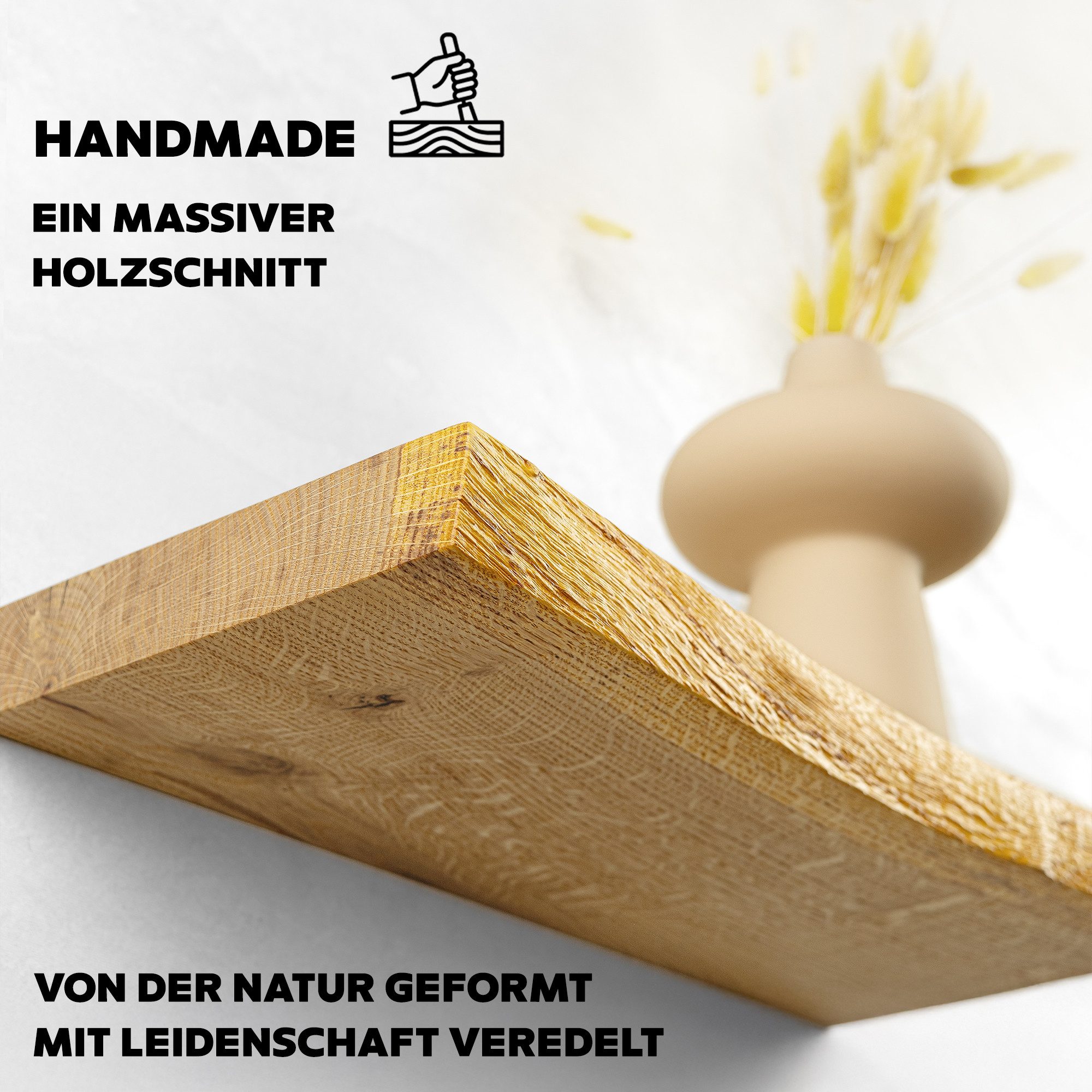 tømmermann Wandregal Schweberegal Holzregal mit Baumkante - Hängeregal aus Massivholz, Komplett-Set