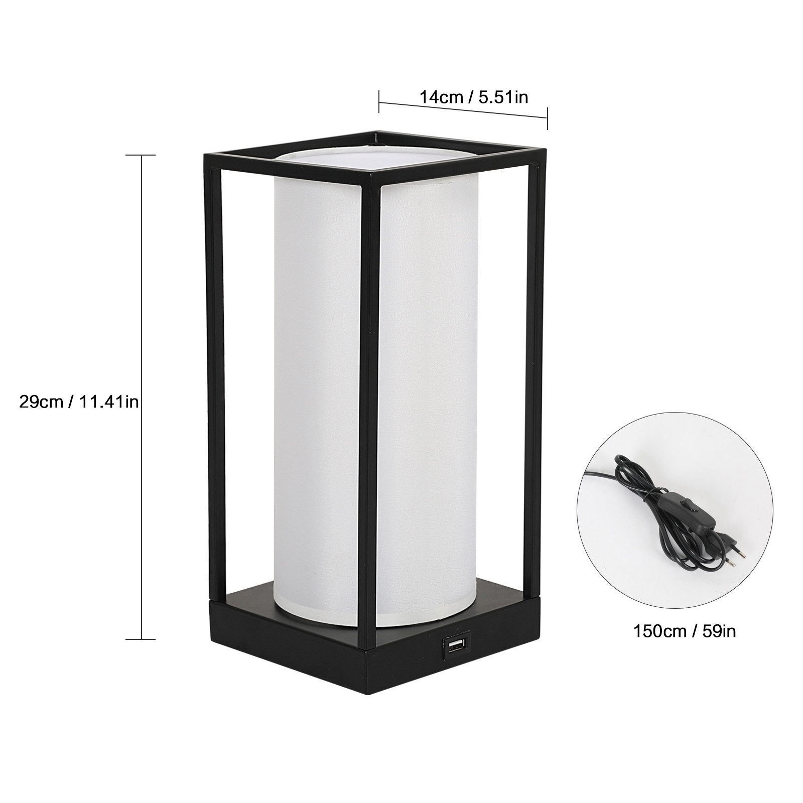 Riserva Schreibtischlampe Weiße Tischlampe mit Stoffschirm, Touch-Dimmer, 3 Helligkeiten, E27