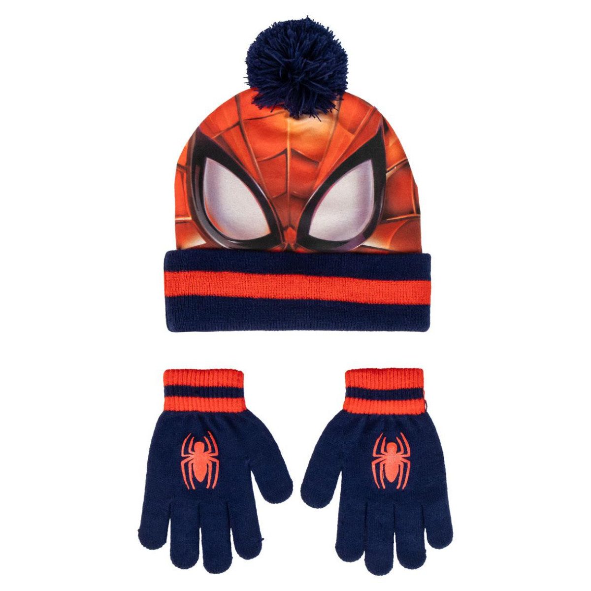Cerda Bommelmütze Spiderman 2er Set Kinder Winter Accessoire set mit Handschuh