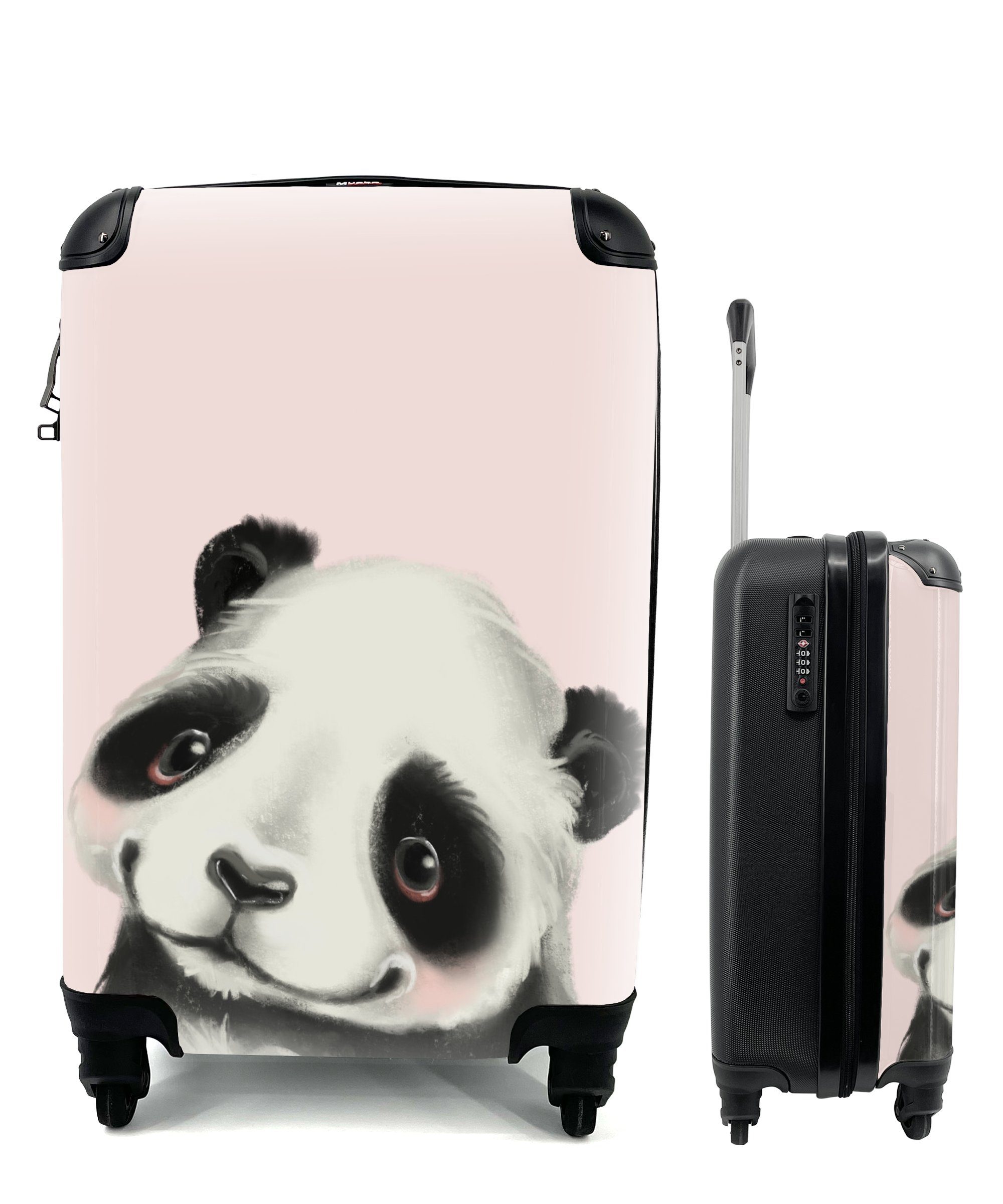 Kinder Handgepäck mit rollen, MuchoWow Ferien, Reisekoffer - Panda Reisetasche Rollen, Rosa, Handgepäckkoffer - Trolley, für 4