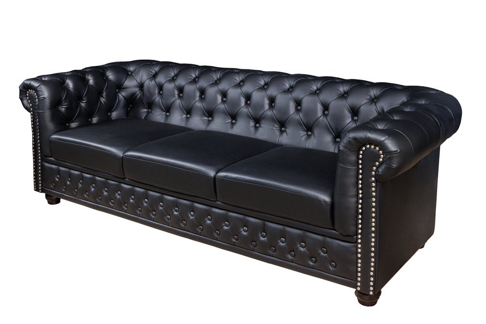 riess-ambiente 3-Sitzer CHESTERFIELD 205cm schwarz, Einzelartikel Kunstleder Sofa Holz · · Wohnzimmer · · · Teile, Design 1 Federkern