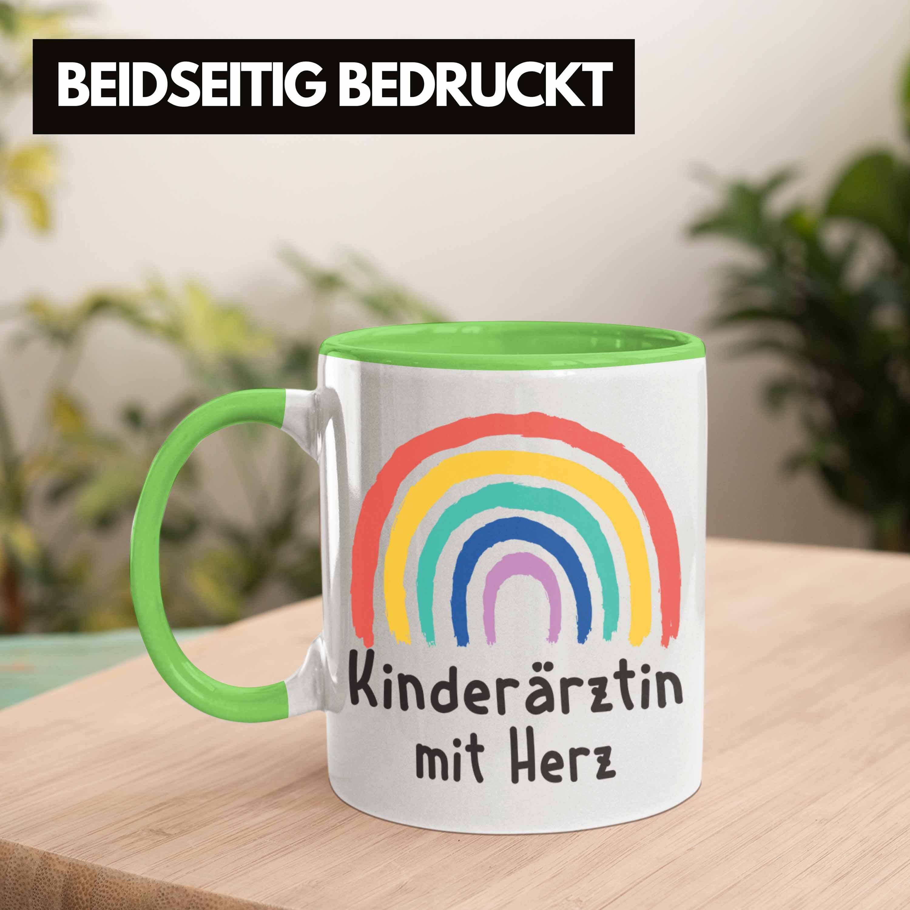 Grün Spruch Trendation Geschenke Trendation Kinderärztin Herz Dankeschön - mit Kinderärztin Tasse mit Geschenk Tasse Kaffeetasse