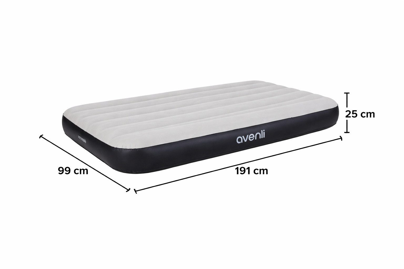 Avenli Luftbett Luftmatratze Camping für 1 Person grau 191x99x25cm Twin-Size, (Gästebett aufblasbar Ideal als Reisebett oder Isomatte, 1-tlg., Campingmatratze ohne Pumpe), für Indoor und Outdoor mit beflockter Oberfläche