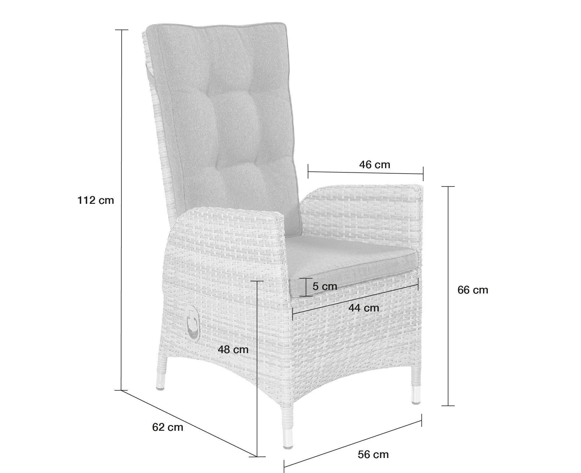 LC Garden Gartenstuhl Positionsstuhl Verstellsessel Parma Dining weiß-grau