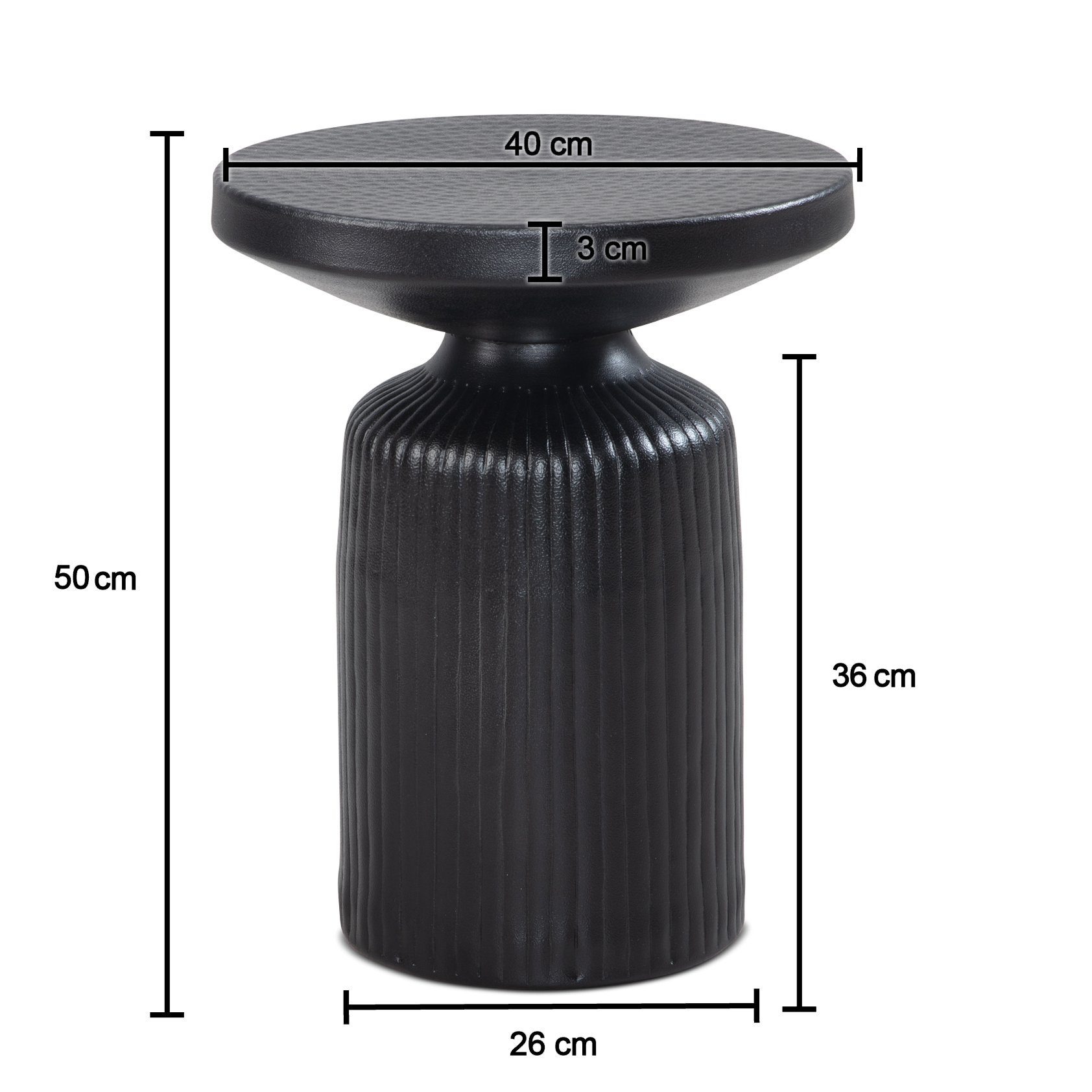 FINEBUY Beistelltisch FB92222 Sofatisch Metall Schwarz 40x40x50 cm Wohnzimmertisch (40x40x50 cm Metall Sofatisch Rund Wellenmuster), Wohnzimmertisch Modern, Kleiner Couchtisch Rund