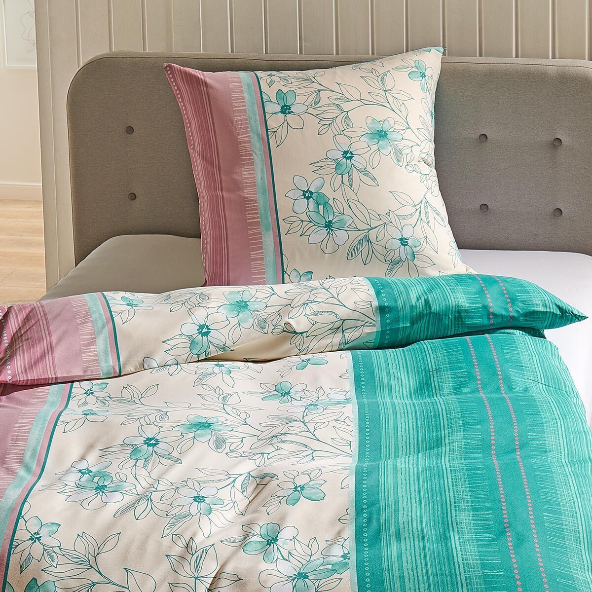 TRAUMSCHLAF Bettwäsche Fiori grün, Mikrofaser, 2 teilig günstig online kaufen