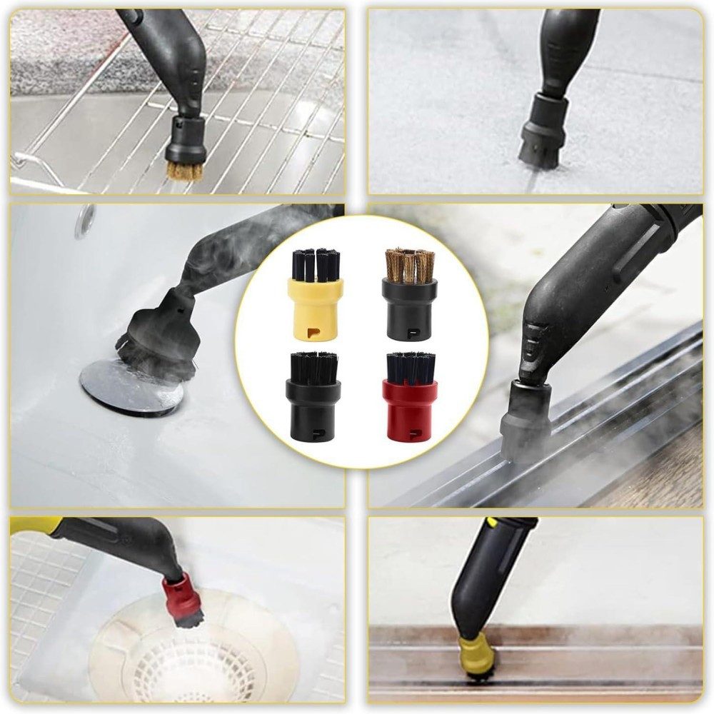 QUBEBU Reinigungsbürsten-Set Dampfreiniger Zubehör, Ersatzteile für Kärcher SC1 SC2 SC3 SC4 SC5, (1x schwarze verlängerte Düse, 1x Reinigungsbürste mit Abstreif – Bild 4 von 5