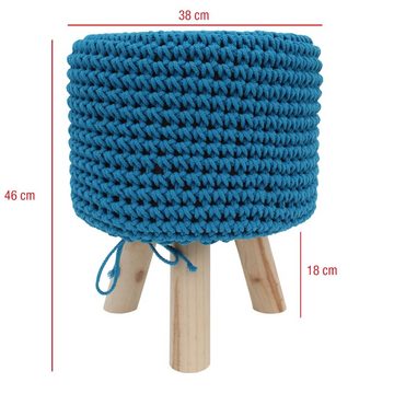 Feel2Home Sitzhocker Sitzhocker Hellblau Holz Strickpolster Stoff Polster Hocker Sitzpouf (Premium-Sitzhocker)