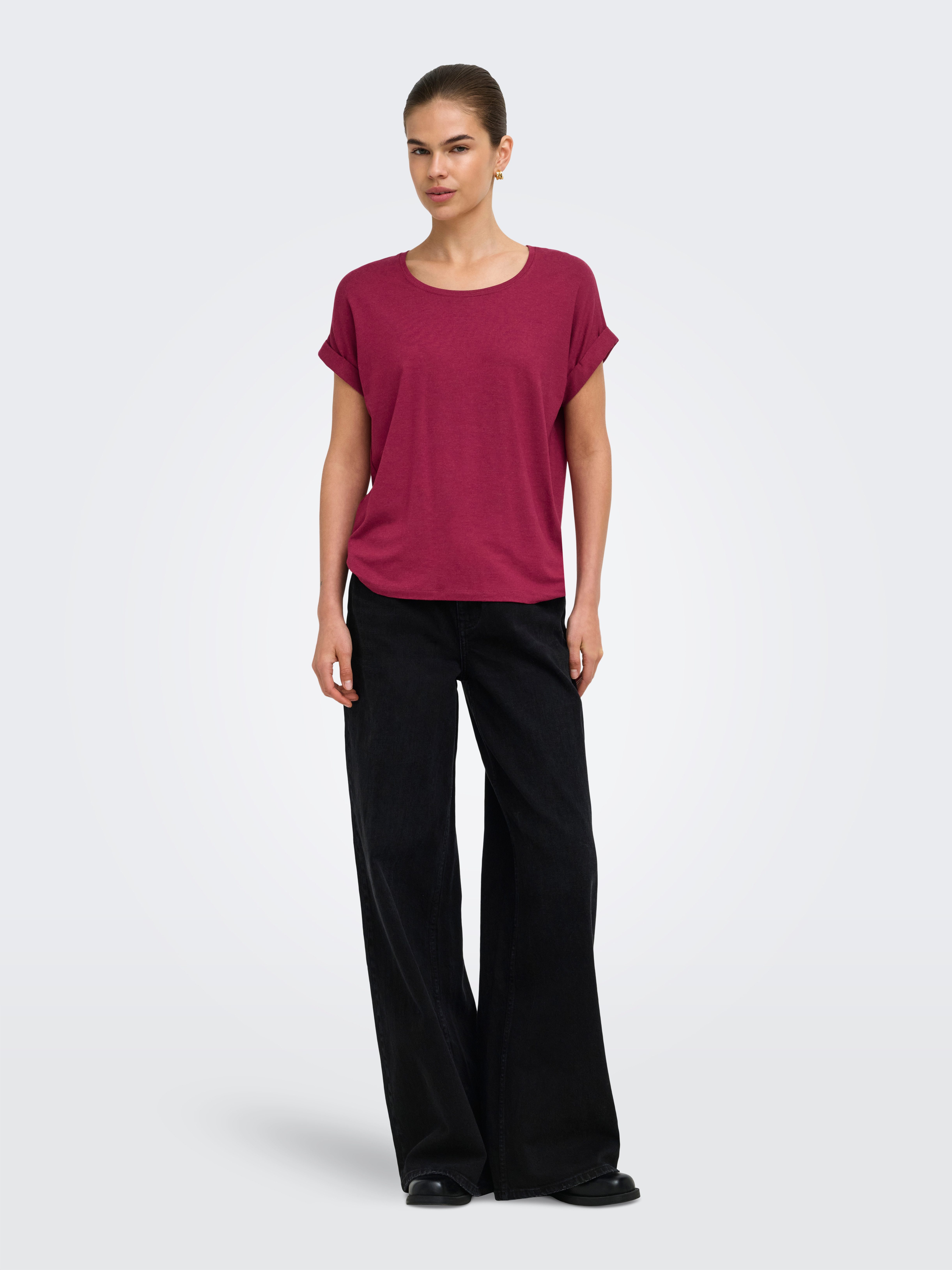 ONLY T-Shirt ONLMOSTER – T-Shirt mit melierter Optik und elastischem Material meliert, casual, lässig geschnitten, Viskosemischung, Rundhals – Bild 4 von 5
