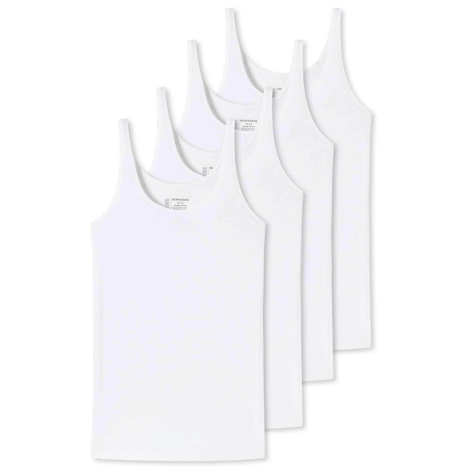 Schiesser Unterhemd Stück) Cotton 4 4er Pack im 4-St., Weiß (Mehrpack, Trägertop Organic