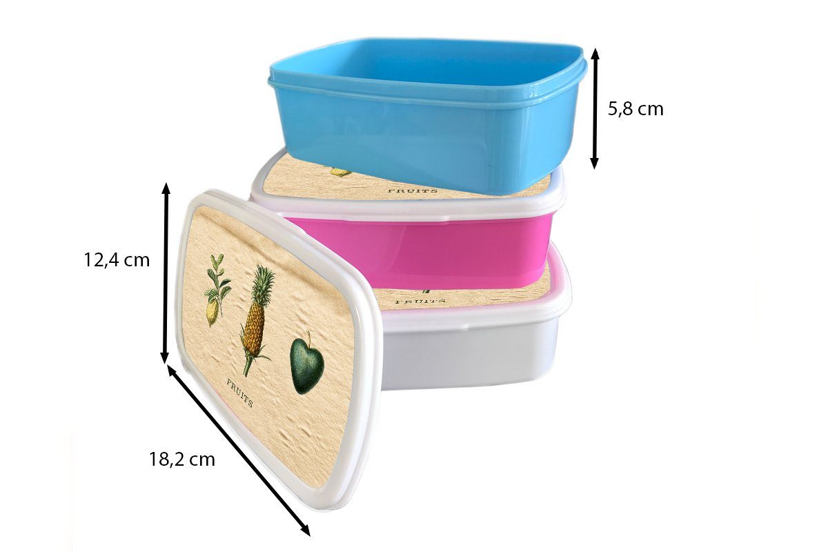 MuchoWow Lunchbox Obst - Brotbox - (2-tlg), Snackbox, Kinder, Lebensmittel Kunststoff Brotdose für Mädchen, Erwachsene, Kunststoff, Ananas, rosa