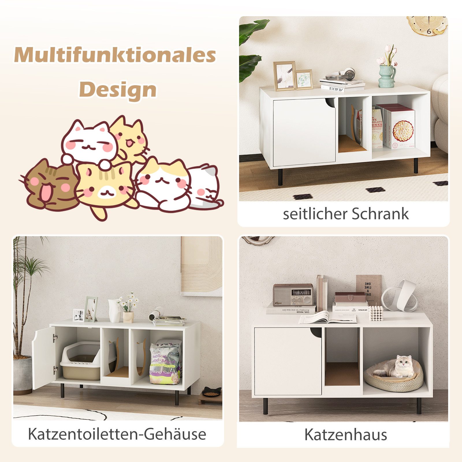 COSTWAY Tierhaus, für Katzentoilette, Beistelltisch, mit Kratzbrett & Tür
