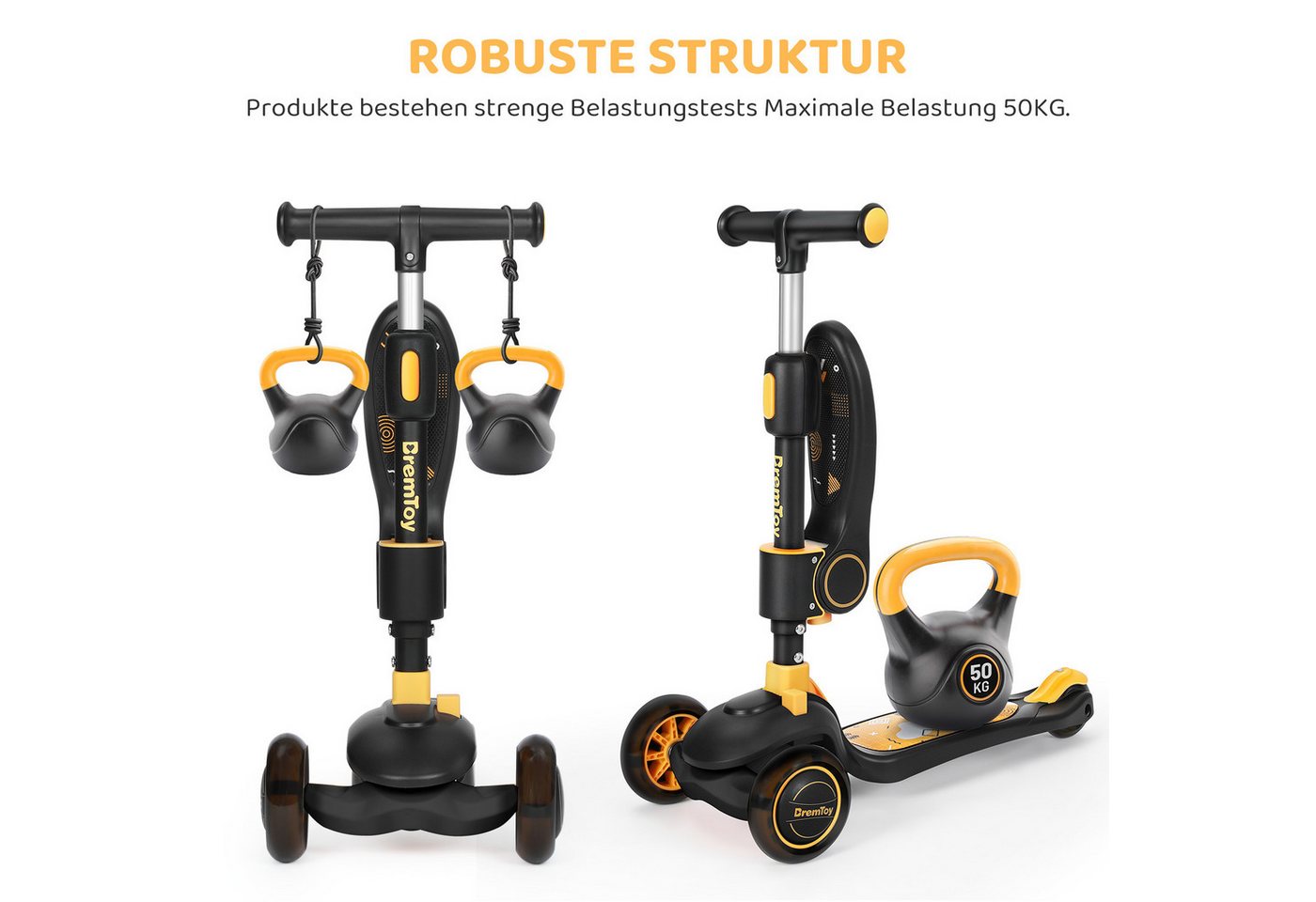 Thumbnail - BremToy Dreiradscooter Kinderroller Tretroller Faltbar Scooter 1-8 Jahren