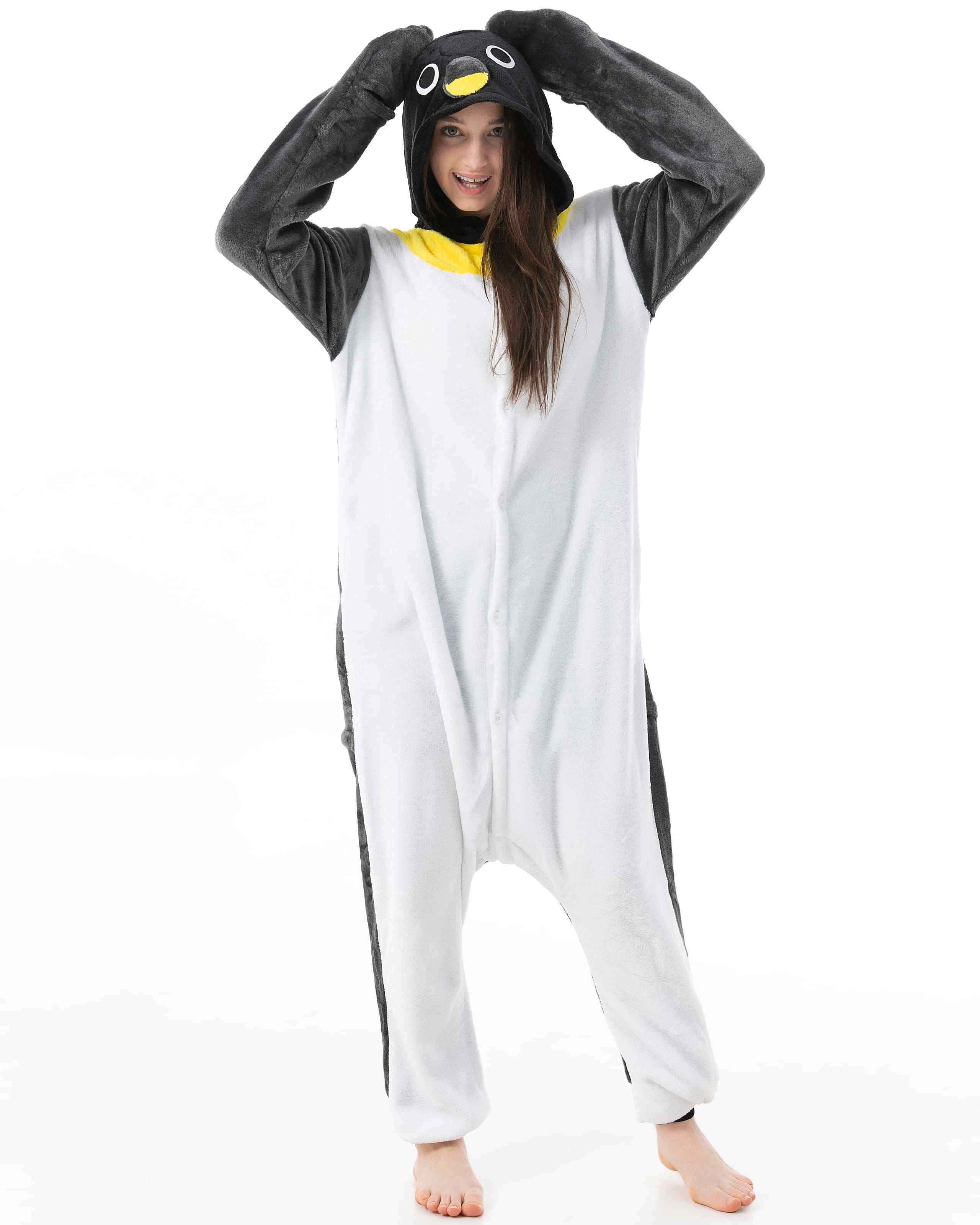 Katara Partyanzug Meerestiere Jumpsuit Kostüm für Erwachsene S-XL, Karneval - Kostüm, Kigurumi - Pinguin dunkelgrau/weiß XL (175-185cm)