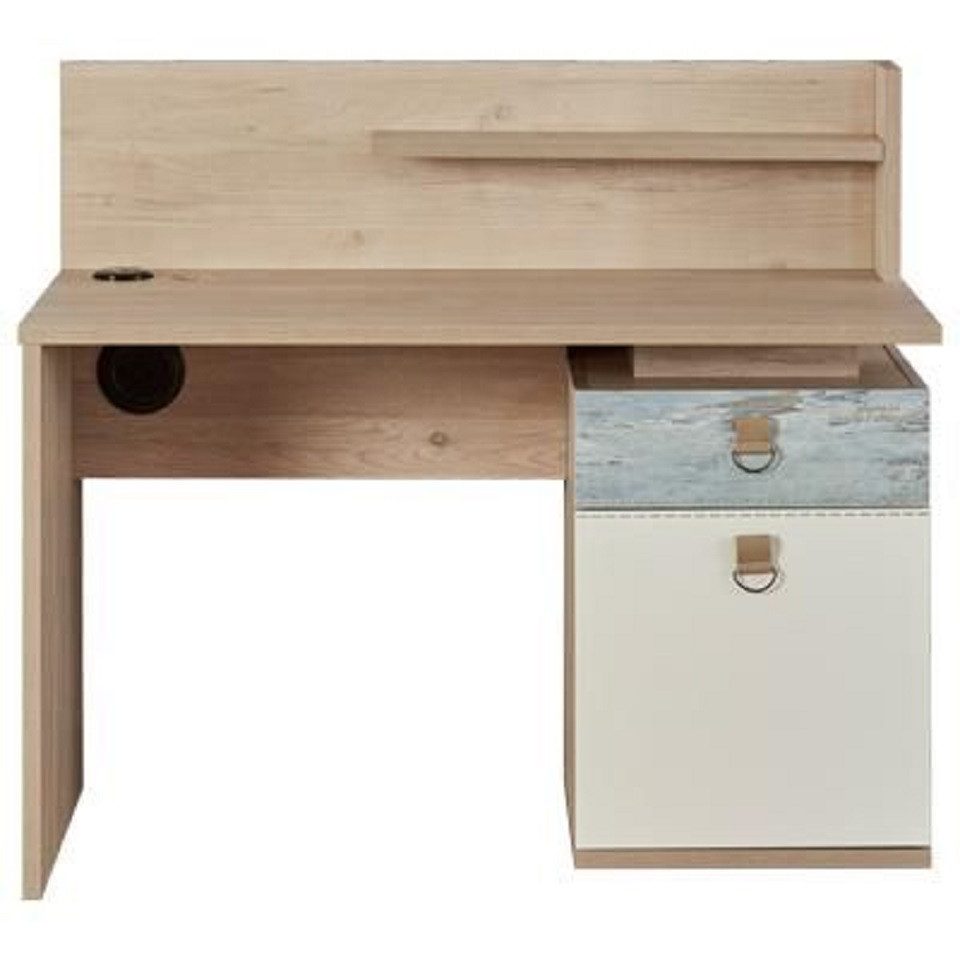 Möbel-Zeit Kinderschreibtisch DENIM Vintage in Holz und blassblau mit integrierter USB-Ladestation, mit integrierter USB-Ladestation
