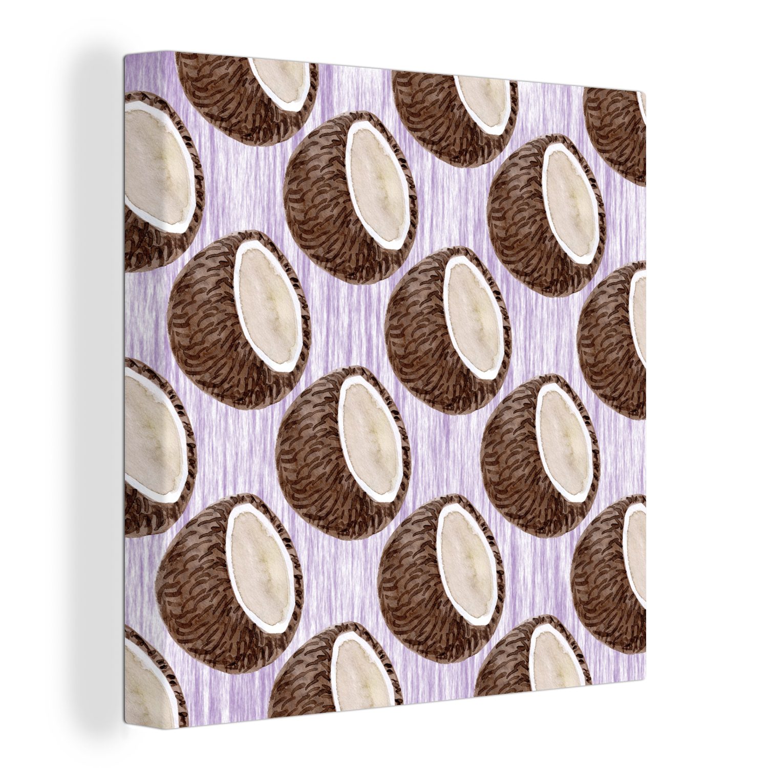 OneMillionCanvasses® Leinwandbild Kokosnuss - Lila - Weiß, (1 St), Leinwand Bilder für Wohnzimmer Schlafzimmer