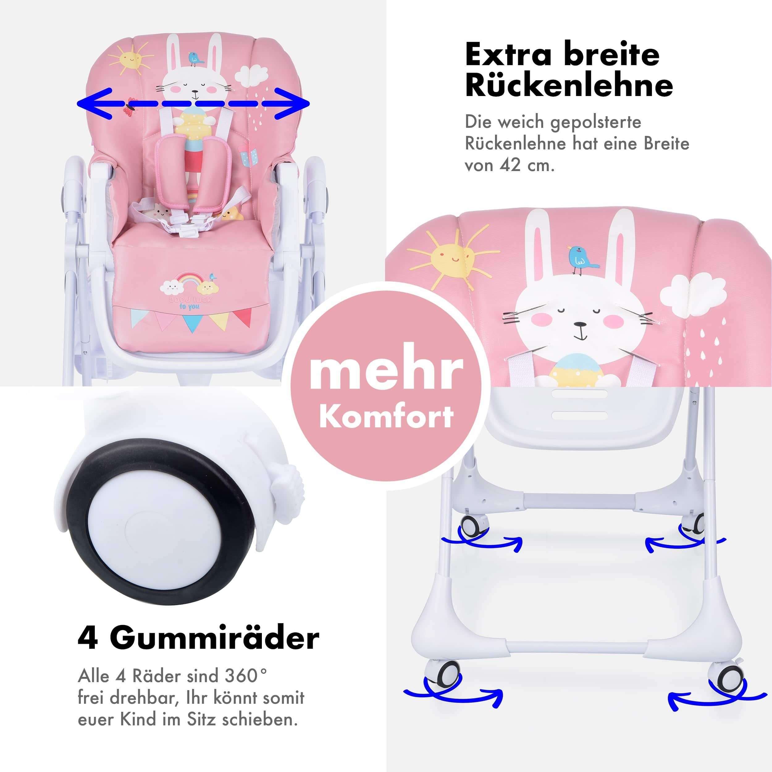 Daliya® Hochstuhl SITONMI 3in1 Kinderhochstuhl & Babyliege, extra breite Rückenlehne (Set, 7 St), Babyliege, 0-4 Jahre, breite Rückenlehne, Tablett, Korb, Platzsparend
