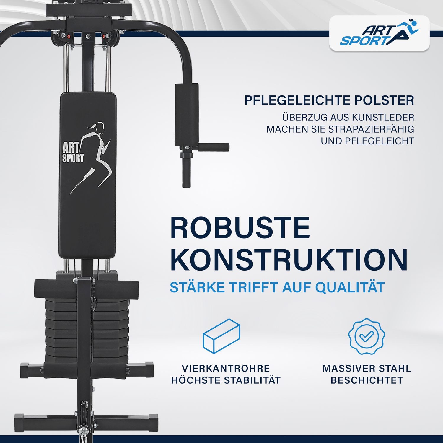 ArtSport Kraftstation ProfiGym 2000, 9 Gewichtsblöcke, insgesamt 40 kg, Butterflystange, Latzug, Bizepsseilzug und mehr