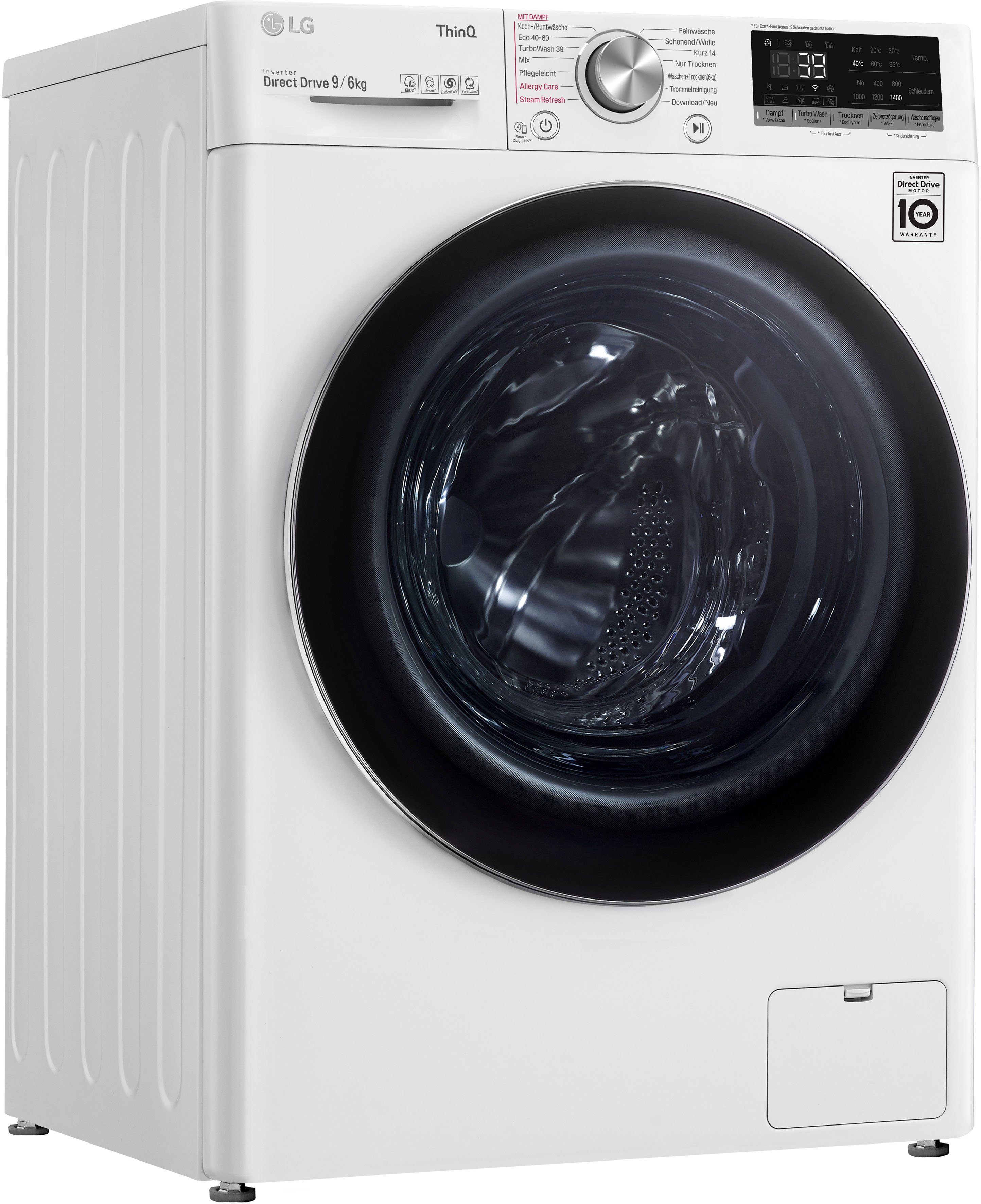 LG Waschtrockner V7WD96H1A, 9 kg, 6 kg, 1400 U/min, TurboWash® - Waschen in nur 39 Minuten