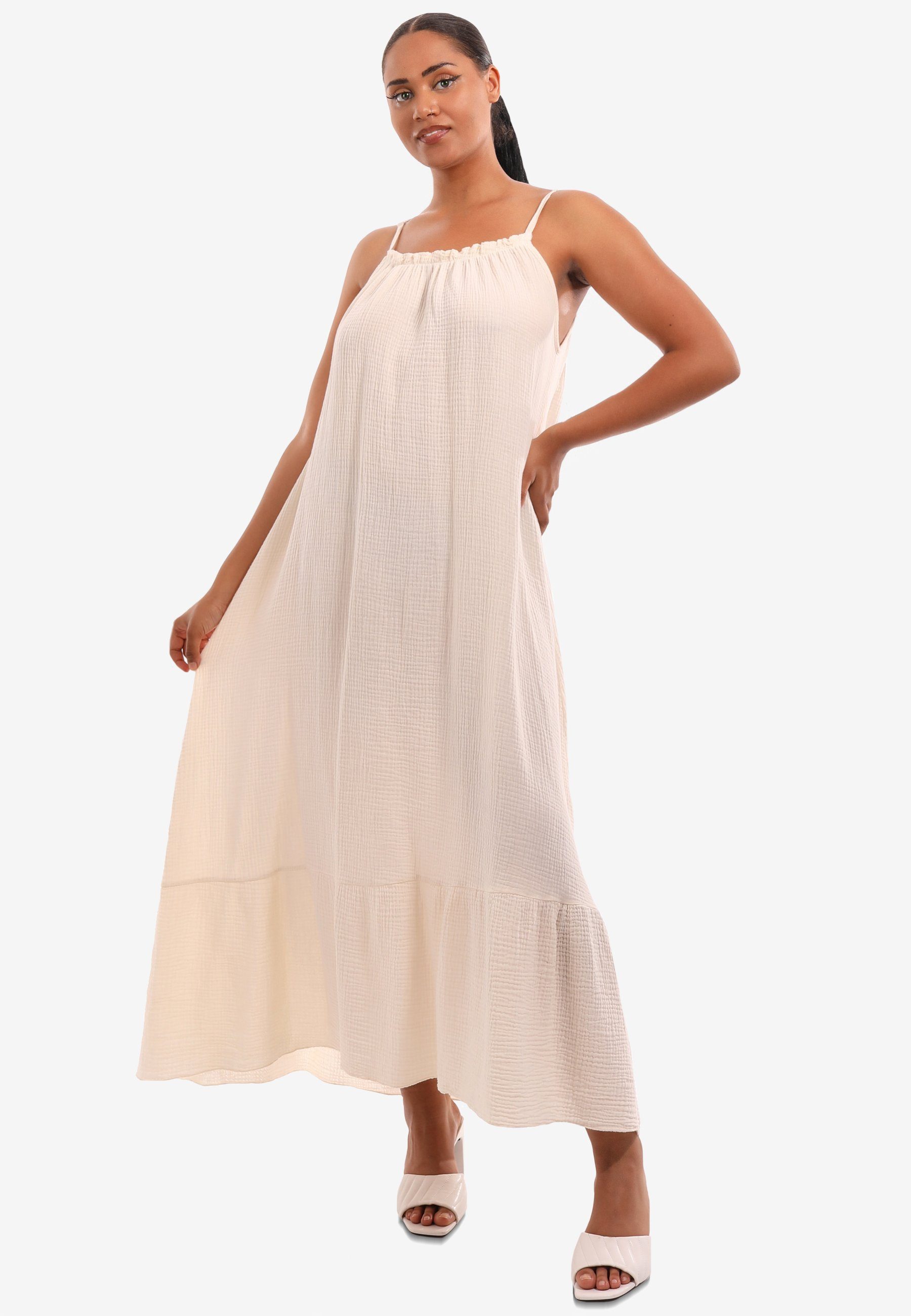 Maxikleid Fashion Baumwolle in Creme Maxikleid Style aus Schwingendes YC Musselin-Qualität &