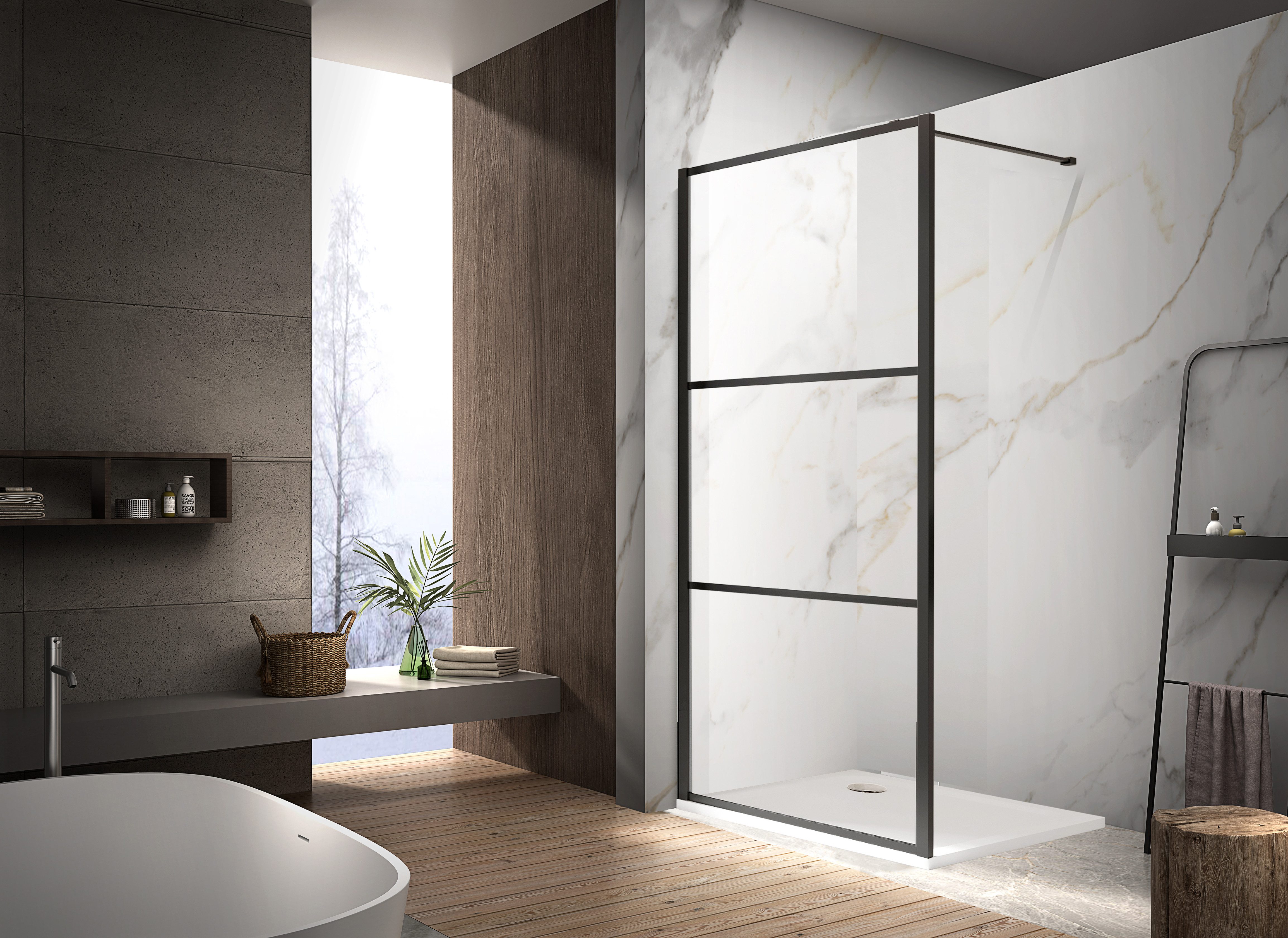 welltime Walk-in-Dusche Walk In Black Blocks Clear, Sicherheitsglas