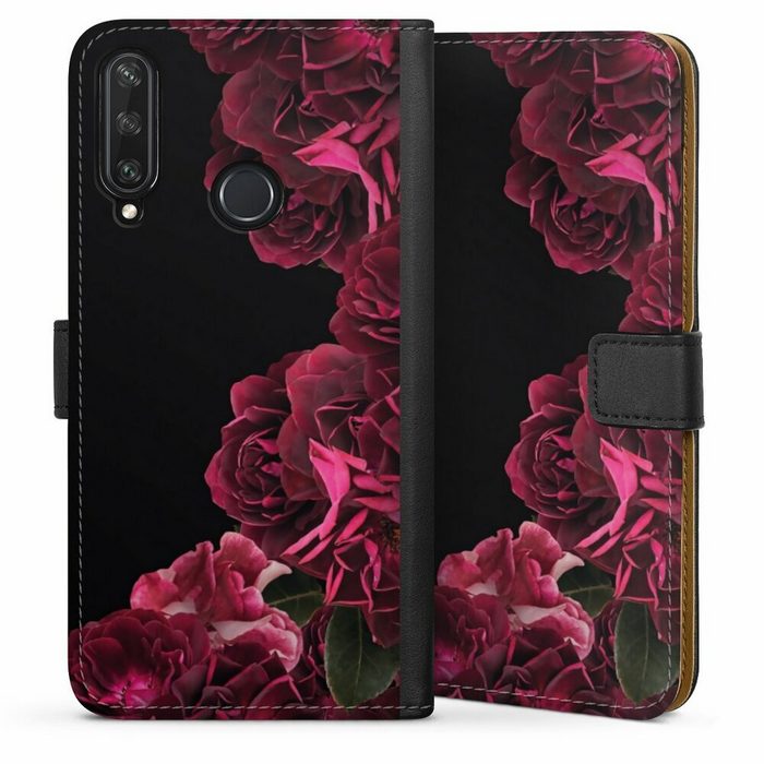 DeinDesign Handyhülle Rose Vintage pink Vintage Rosen auf Schwarz Huawei Y6p Hülle Handy Flip Case Wallet Cover Handytasche Leder