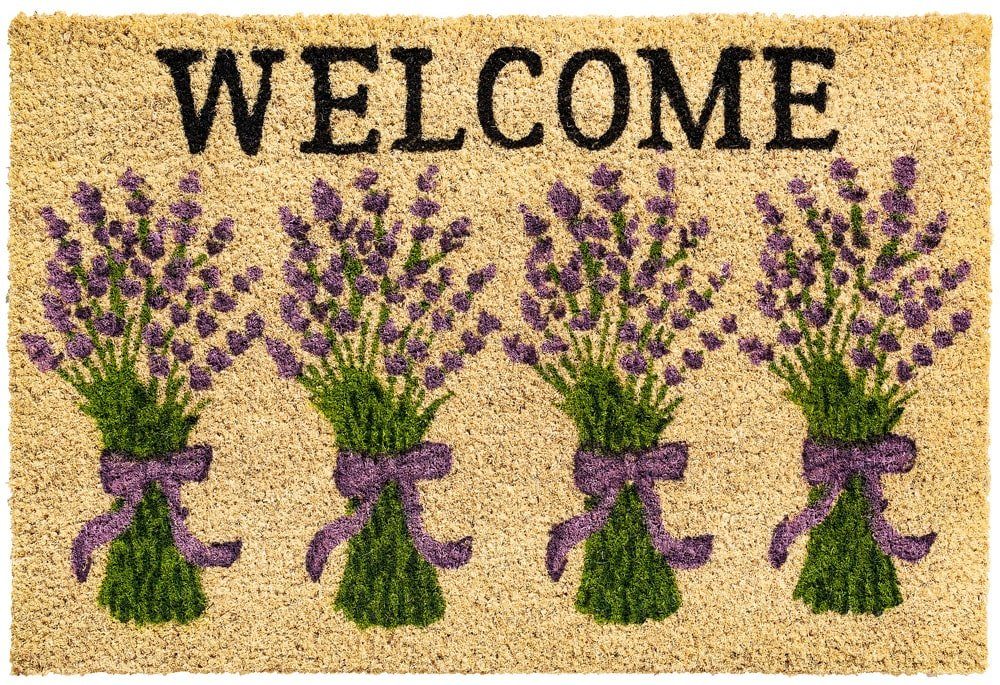 matches21 HOME & HOBBY Fußmatte Kokosmatte Lavendel Welcome Spruch als aussen Sauberlaufmatte, rechteckig, Höhe: 15 mm, Rutschfeste Kokos-Türmatte als Outdoor Schmutzfangmatte 40x60 cm