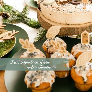 PAPIERDRACHEN Tortenstecker Caketopper zu Weihnachten - Kuchenstecker - aus Holz, 12 Muffinstecker l 5 Kuchenstecker l 1 Holz-Schriftzug