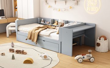 FUROKOY Daybett Multifunktionales Kinderlernbett mit Schreibtisch und Schubladen, (Home Schlafzimmer Bett Einzelbett Jugendbett(Ohne Matratze), Flachbett mit ausziehbarem Bett, Blau